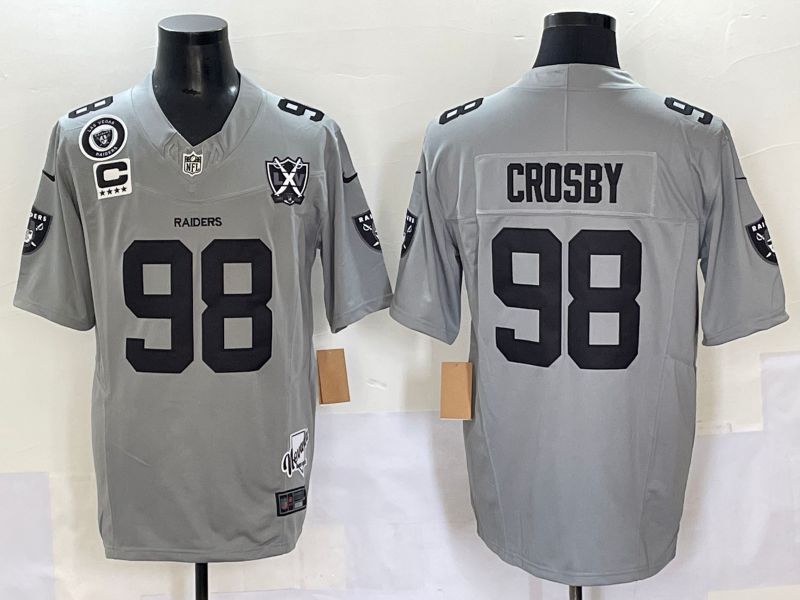Men 2025 Oakland Raiders #98 Crosby Grey Throwback Three generations Nike Limited NFL Jersey style 1